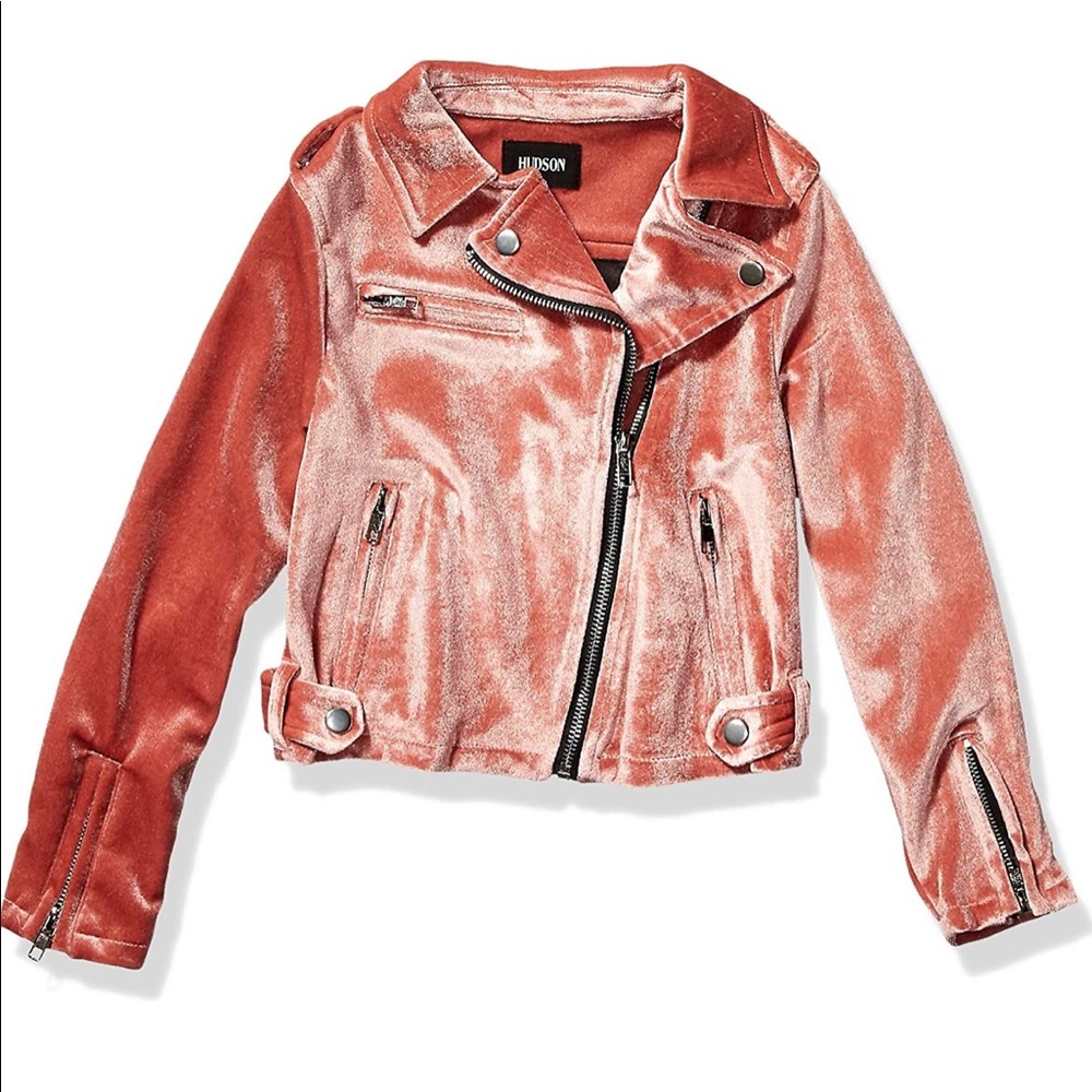Hudson Girl’s Velvet Motor Jacket Size Large L new with tags Peach Pink stylish